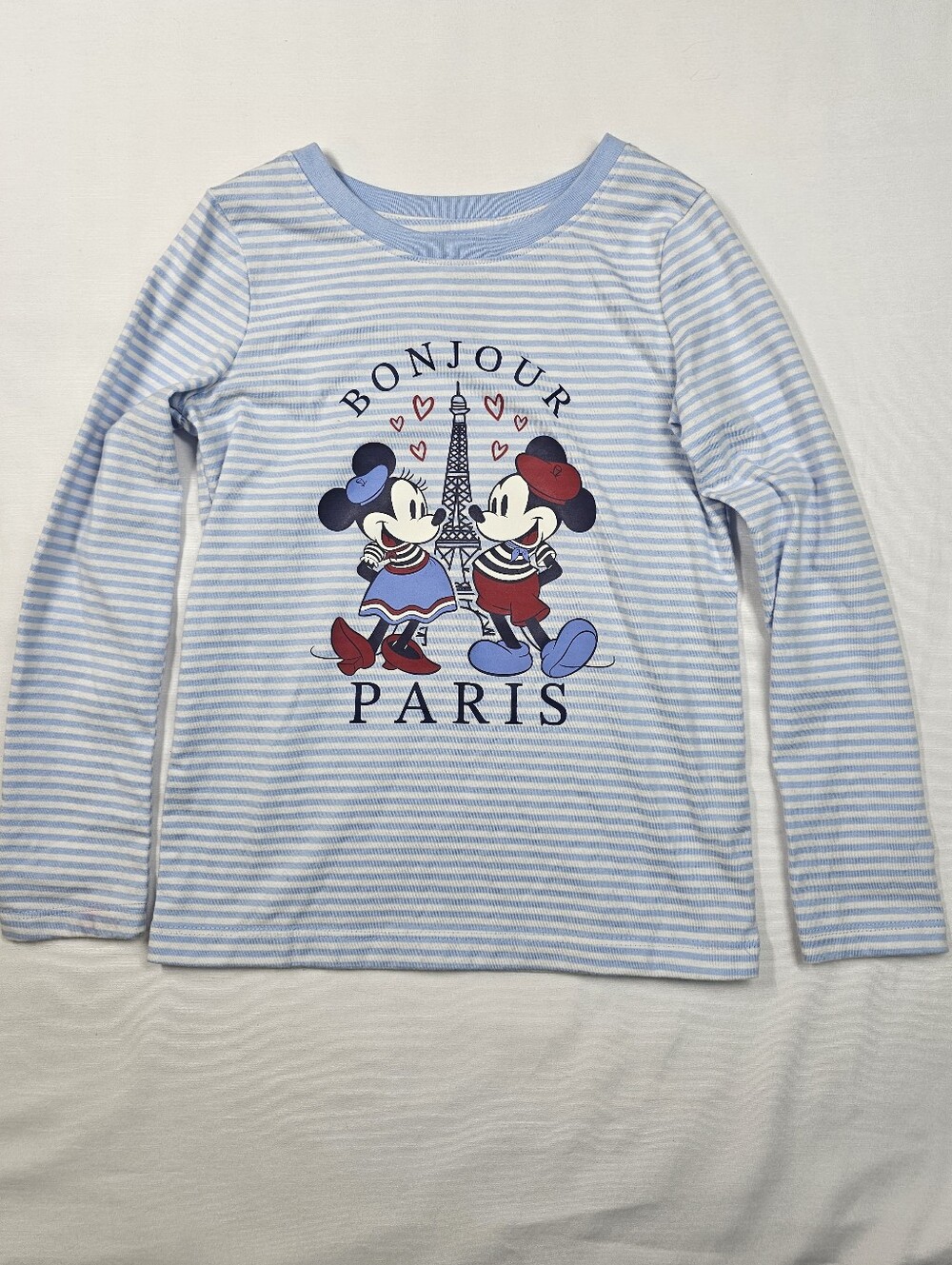 Disney Light Blue & White Striped Bonjour Paris Mickey & Minnie Long-Sleeve Top
